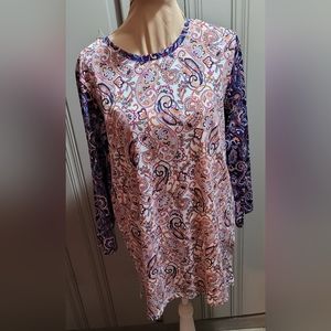 Lands' End Mixed Paisley Print Long Sleeve Women's Shirt Size Medium